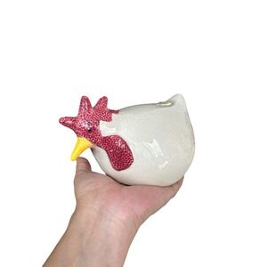Vintage 1999 Rooster Hand painted Ceramic Figurine Crazed White Design CBK LTD